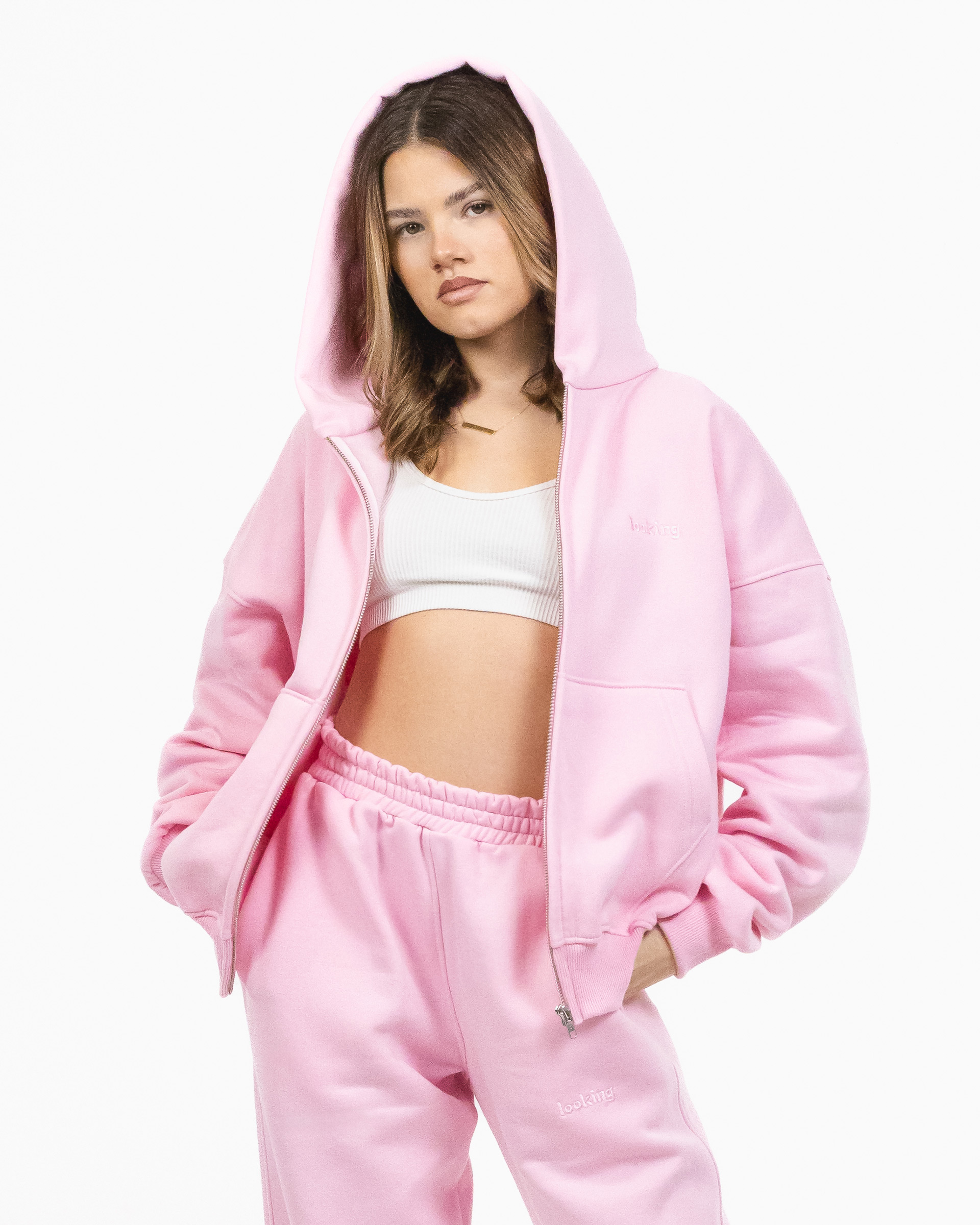 ZIP HOODIE BOXY (BABY PINK)
